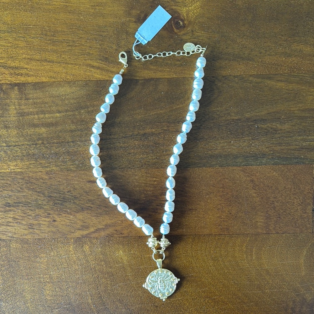 Gold and White Pearl Necklace